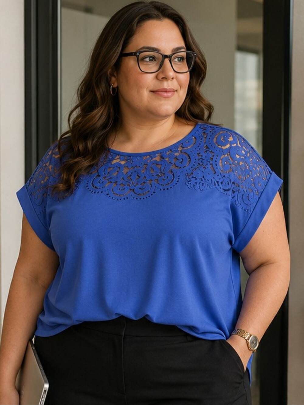 Ava & Viv Royal Blue Lace Detail Tunic Blouse. NWT.